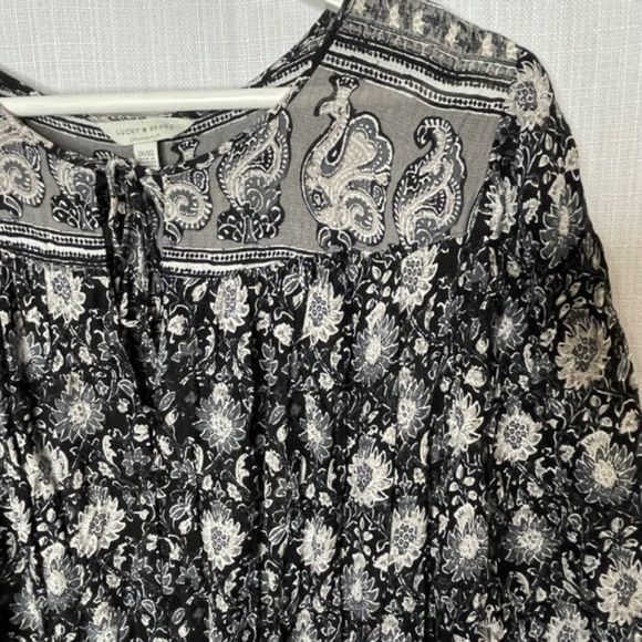 Lucky Brand Black‎ Gray Floral Paisley Puff Sleeve Dress - Picture 4 of 5